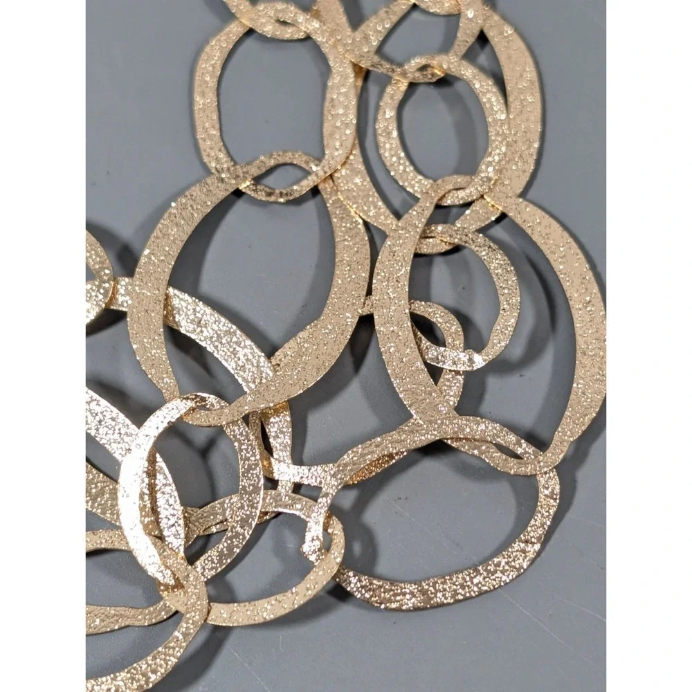 Gold Tone Textured Oval Chain Link Multi Strand Statement Necklace Lightweight 2